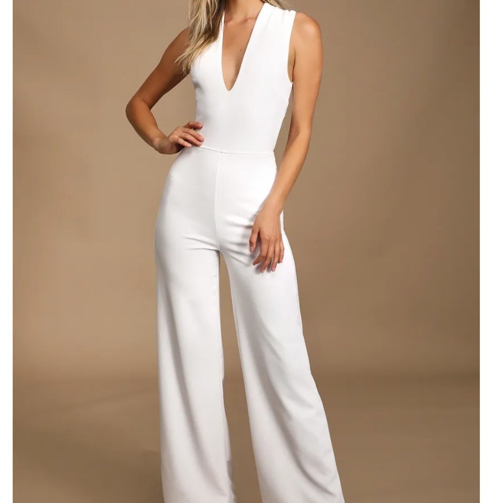 Lulu's Thinking Out Loud White Backless Jumpsuit
